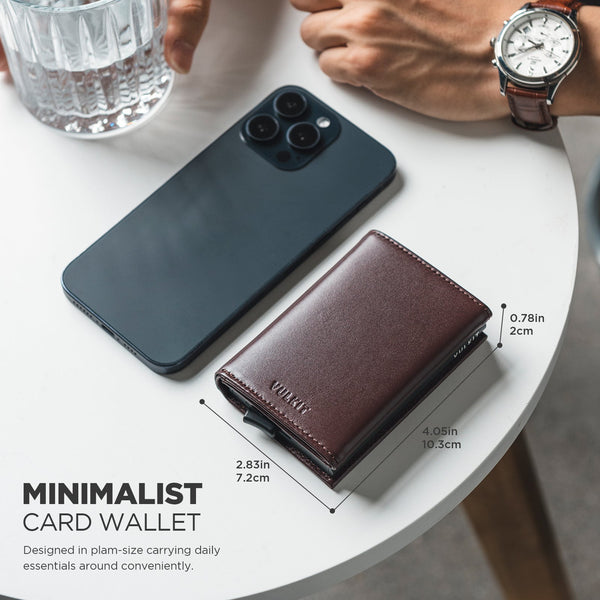 VC208P- Genuine Leather, Without Back Zipper Slot, Magnetic Strip Closure Tri-fold Wallet