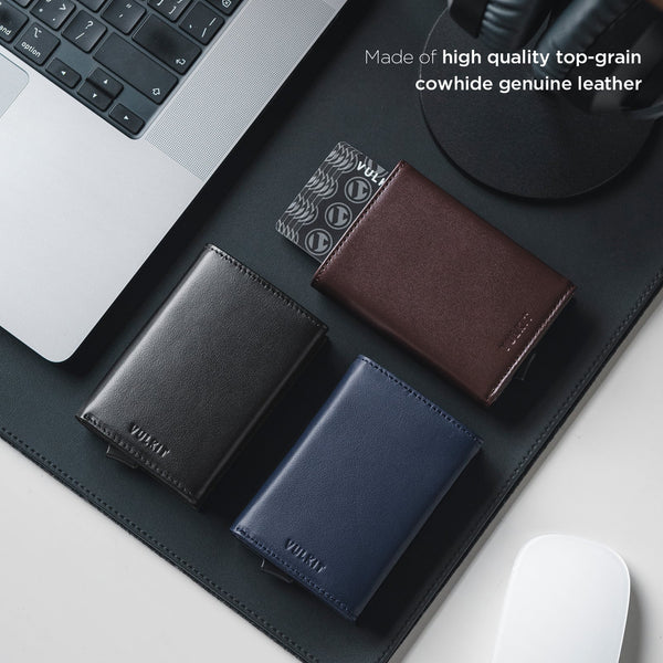 VC208P- Genuine Leather, Without Back Zipper Slot, Magnetic Strip Closure Tri-fold Wallet