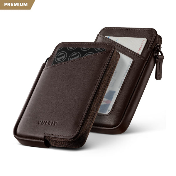 VW113P - Genuine Leather ,Slim RFID Blocking Card Holder Wallet, Holds 10+ Cards & Folded Cash