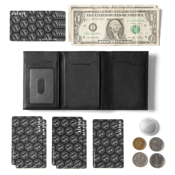 VC302P- Genuine Leather, Side Slider Mechanism, Back Zipper Slot, Magnetic Strip Closure Tri-fold Wallet